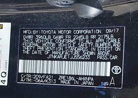 2018 Toyota Corolla Im из США, поврежденный, VIN JTNKARJE1JJ556233